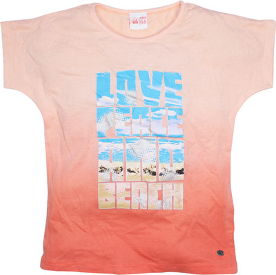 

FS Mini Klub Girls Printed T Shirt(Orange, Neon orange