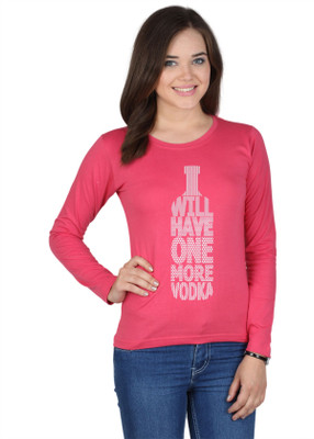 SayItLoud Printed Women' Round Neck Pink T-Shirt, Dark pink