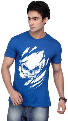 

Inkovy Graphic Print Men's Round Neck Blue T-Shirt