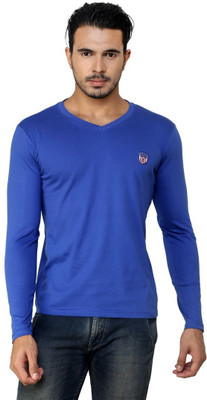 

Free Spirit Solid Men's V-neck Blue T-Shirt