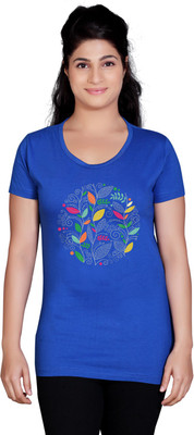 

Tantra Printed Women's Round Neck Blue T-Shirt, Royal blue
