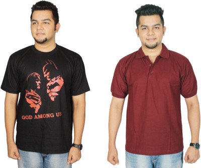 

Leo Clothing Printed Men's Round Neck Reversible Black, Maroon T-Shirt(Pack of 2)
