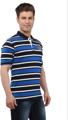 

The Cotton Company Striped Men' Polo Neck Blue, Black, White T-Shirt, Caspian blue