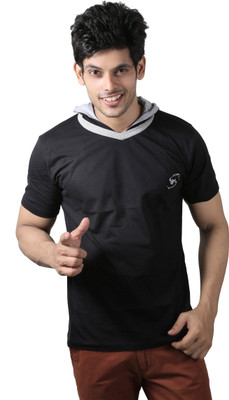 

Spur Self Design Men's Hooded Black T-Shirt