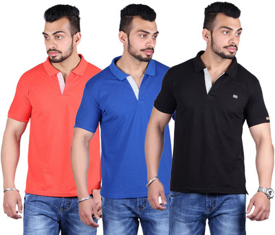 

Shineway Solid Men's Polo Neck Multicolor T-Shirt(Pack of 3, Black;blue;light_red