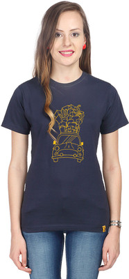 

Campus Sutra Printed Women' Round Neck Blue T-Shirt