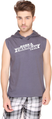 

SayItLoud Printed Men's Hooded Grey T-Shirt, Dark grey