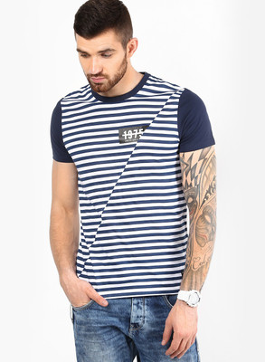 

Jack & Jones Striped Men's Round Neck Blue T-Shirt, White