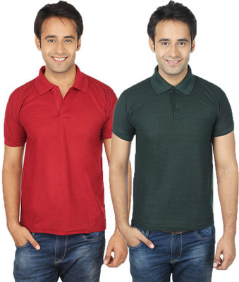 

Quetzal Solid Men's Polo Neck Green, Maroon T-Shirt(Pack of 2