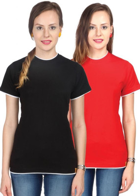 

Campus Sutra Solid Women's Round Neck Black, Red T-Shirt(Pack of 2
