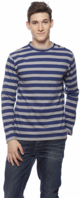 

Gritstones Striped Men's Round Neck Blue T-Shirt