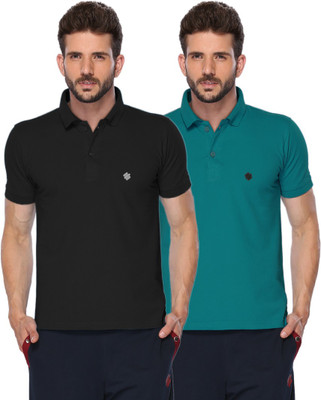 ONN Solid Men Polo Neck Blue, Black T-Shirt(Pack of 2)