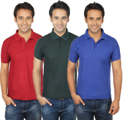 

Quetzal Solid Men's Polo Neck Multicolor T-Shirt(Pack of 3, Blue;green;maroon