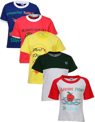 

Gkidz Boys Printed Cotton T Shirt(Multicolor, Pack of 5, Red
