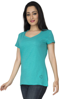 

Hoodz Solid Women's Round Neck Green T-Shirt