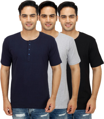 

Sanvi Traders Solid Men Henley Multicolor T-Shirt(Pack of 3