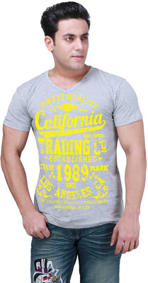 

Inkovy Graphic Print Men' V-neck Grey T-Shirt
