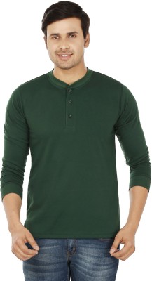 weardo Solid Men Henley Neck Green T-Shirt