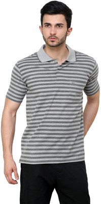 

Cotton County Premium Striped Men's Flap Collar Neck Grey T-Shirt, M.grey