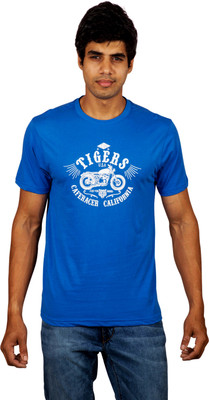 

Red Line Graphic Print Men' Round Neck Blue T-Shirt, Imperial blue