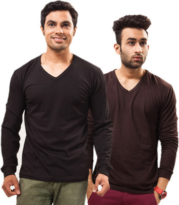 

Unisopent Designs Solid Men's V-neck Black, Brown T-Shirt(Pack of 2