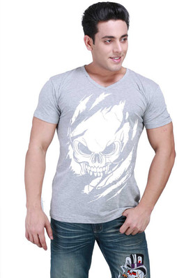 

Inkovy Graphic Print Men' V-neck Grey T-Shirt