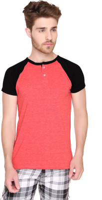 

SayItLoud Solid Men's Henley Red, Black T-Shirt, Black;red melange