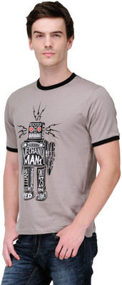 

White Kalia Graphic Print Men' Round Neck Grey T-Shirt, Gray