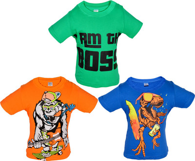 

Gkidz Boys Graphic Print Cotton T Shirt(Multicolor, Pack of 3, Orange