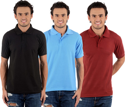 

Blaze Solid Men's Polo Neck Multicolor T-Shirt(Pack of 3, Black;maroon;sky blue