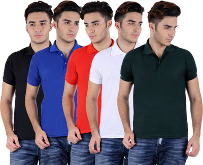 

Sanvi Traders Solid Men Polo Neck Multicolor T-Shirt(Pack of 5