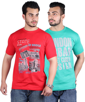 

Shineway Graphic Print Men's Round Neck Multicolor T-Shirt(Pack of 2, Green;red