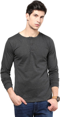 

Izinc Solid Men' Henley Grey T-Shirt, Dark grey