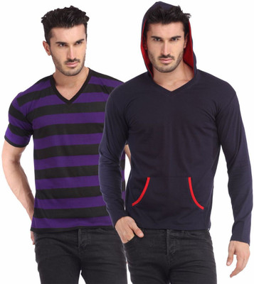

Leana Striped Men's Henley Multicolor T-Shirt(Pack of 2