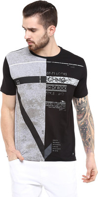 

Fritzberg Printed Men' Round Neck Black T-Shirt, Ebony black