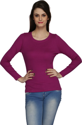 

Ten on Ten Solid Women's Round Neck Purple T-Shirt