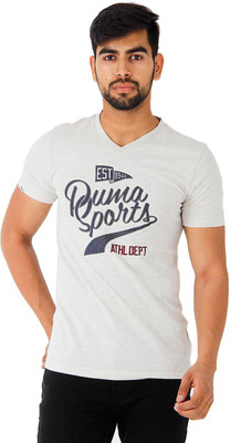 

Puma Graphic Print Men's V-neck White T-Shirt, Ecru heather