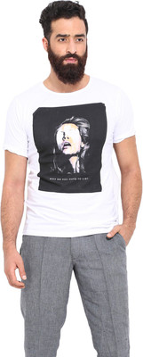 

Mr Button Printed Men's Round Neck White T-Shirt, Cotton