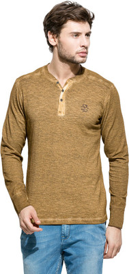 

Mufti Solid Men's Henley Brown T-Shirt, Mud