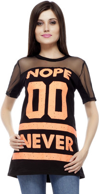 

Fugazee Lifestyle Solid Women's Round Neck Black T-Shirt, Neon orange