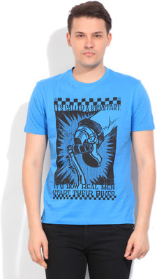 

Wrangler Printed Men's Round Neck Blue T-Shirt
