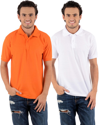 

Blaze Solid Men' Polo Neck Multicolor T-Shirt(Pack of 2, Orange;white
