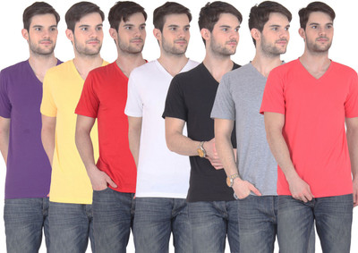

E'Hiose Solid Men's V-neck Multicolor T-Shirt(Pack of 7, Black;carrot;grey;purple;red;white;yellow
