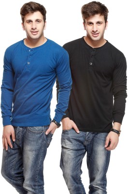 

Gritstones Solid Men's Henley Blue, Black T-Shirt(Pack of 2, Black/indigo