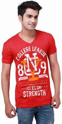 

Inkovy Graphic Print Men's V-neck Red T-Shirt