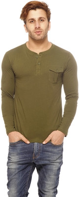 

Gritstones Solid Men's Henley Green T-Shirt, Olive