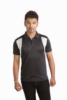 

Campus Sutra Solid Men Polo Neck Black, White T-Shirt
