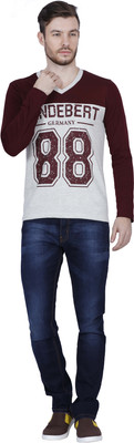Yaari Printed Men V-neck Maroon T-Shirt
