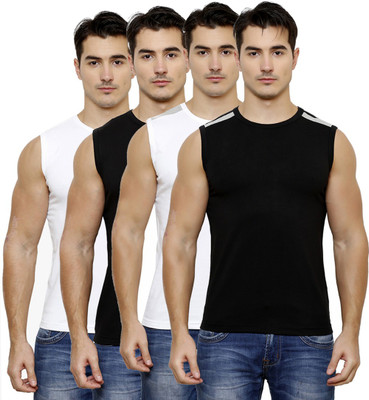 

Casual Tees Solid Men' Round Neck White, Black T-Shirt(Pack of 4, Black;white