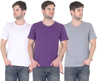 

FnMe Solid Men' Round Neck Multicolor T-Shirt(Pack of 3, Grey;purple;white
